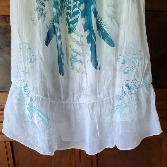 BCX Peasant Style Blue/Turquoise & White Print Short Sleeve Top S - Picture 3 of 7